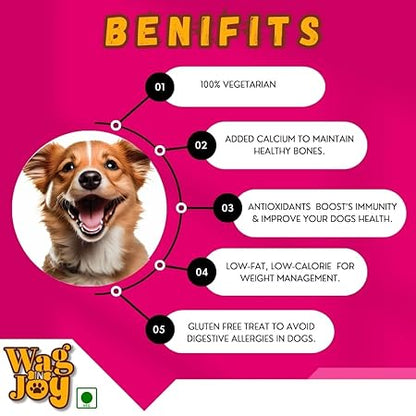Wag in Joy Fruit Magic Veg Treats for Dogs | Vitamin C, Calcium Enriched | Gluten Free | Mix Fruit, Strawberry, Blueberry & Banana Flavour, 125 gm (Twisted Shape)