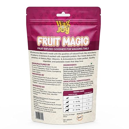 Wag in Joy Fruit Magic Veg Treats for Dogs | Vitamin C, Calcium Enriched | Gluten Free | Mix Fruit, Strawberry, Blueberry & Banana Flavour, 125 gm (Twisted Shape)