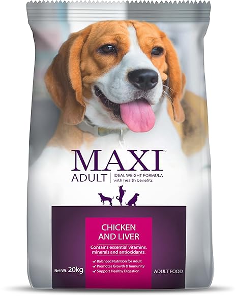 Maxi Adult Dry Dog Food, Chicken and Liver, 20 kg Pack.