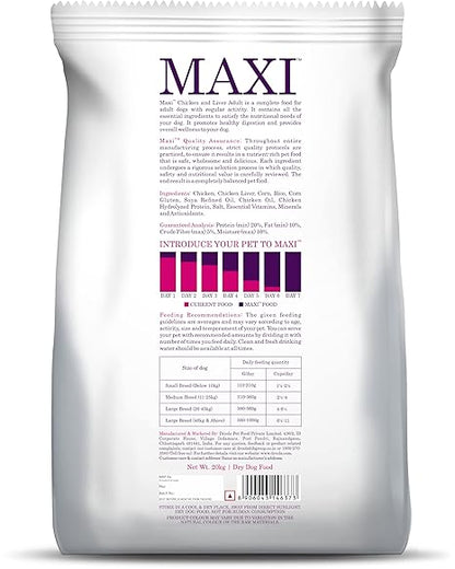 Maxi Adult Dry Dog Food, Chicken and Liver, 20 kg Pack.