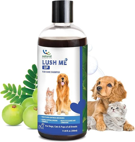 Natural Remedies Lush me Up Dog Shampoo and Coat Wash for Hydrating, Cleansing and Shine - Cat Shampoo - 100% Hypoallergenic - Suitable for All breeds - Softens and Bounces - Paraben Free,11.83 fl.oz.