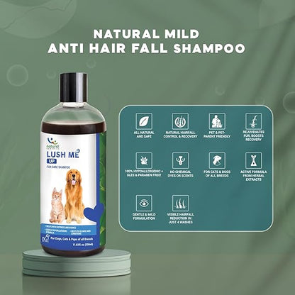 Natural Remedies Lush me Up Dog Shampoo and Coat Wash for Hydrating, Cleansing and Shine - Cat Shampoo - 100% Hypoallergenic - Suitable for All breeds - Softens and Bounces - Paraben Free,11.83 fl.oz.