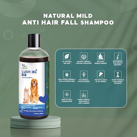 Natural Remedies Lush me Up Dog Shampoo and Coat Wash for Hydrating, Cleansing and Shine - Cat Shampoo - 100% Hypoallergenic - Suitable for All breeds - Softens and Bounces - Paraben Free, 5.91 fl.Oz. 175ml