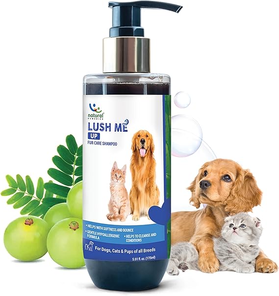 Natural Remedies Lush me Up Dog Shampoo and Coat Wash for Hydrating, Cleansing and Shine - Cat Shampoo - 100% Hypoallergenic - Suitable for All breeds - Softens and Bounces - Paraben Free, 5.91 fl.Oz. 175ml