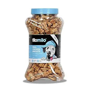 Filomilo – Real Chicken Dog Biscuits for Adult Dogs | Dog Biscuits for Puppy | Food for All Types of Dog's (1Kg - Milk &Egg Flavour)