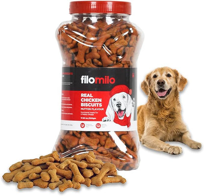 Filomilo Real Chicken Dog Biscuits - Mutton Flavour | Treats for Small, Medium & Large Dogs | 17.63 oz 1Kg