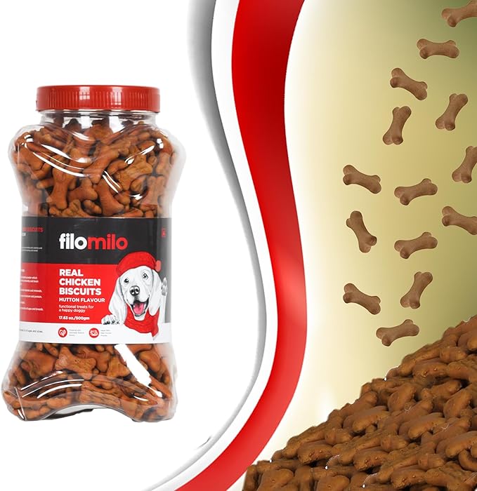 Filomilo Real Chicken Dog Biscuits - Mutton Flavour | Treats for Small, Medium & Large Dogs | 17.63 oz 1Kg