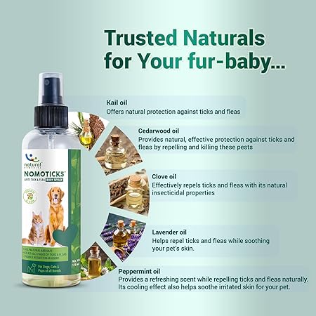 Natural Remedies Nomoticks Anti-Tick & Flea Body Spray for Dogs, Cats & Puppies, Kills Ticks & Fleas, Relieves Itching, Scratching & Irritation, Daily Use, Chemical-Free for All Breeds, 100 ml Visit the Natural Remedies Store