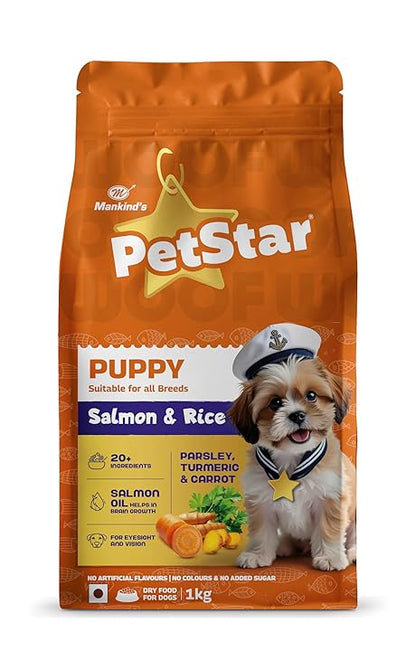 Mankind Petstar Puppy Dry Dog Food (High Protein) Salmon & Rice Flavor, 3kg Pack | Improves Muscle & Strength, Supports Immunity, Protects Liver & Kidney