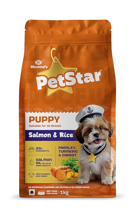 Mankind Petstar Puppy Dry Dog Food (High Protein) Salmon & Rice Flavor, 3kg Pack | Improves Muscle & Strength, Supports Immunity, Protects Liver & Kidney