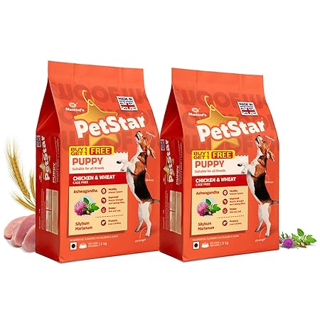Mankind Petstar Puppy Dry Dog Food (High Protein) Chicken & Wheat Flavor, 3kg (Pack of 2)| Improves Muscle & Strength, Supports Immunity, Protects Liver & Kidney