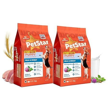 Mankind PetStar Puppy Dry Dog Food (High Protein) Milk & Wheat Flavor, 3kg (Pack of 2) | Improves Muscle & Strength, Supports Immunity, Protects Liver & Kidney