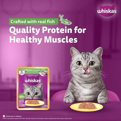 Whiskas Adult (1+ Years) Wet Cat Food, Tuna & White Fish Flavour, 80 g, 100% Complete & Balanced Nutrition, Supports Healthy Immune System