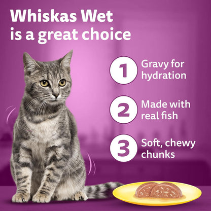 Whiskas Adult (1+ Years) Wet Cat Food, Tuna & White Fish Flavour, 80 g x 14, 100% Complete & Balanced Nutrition, Supports Healthy Immune System