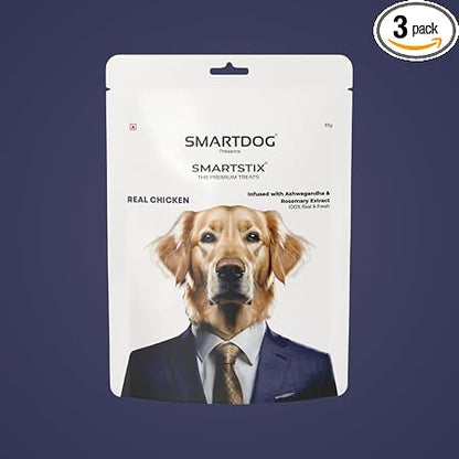 SmartDog Smartstix Chewy Meat Sticks, 85g - High Protein Dog Treats, Real Chicken, 3 Flavors, Ziplock Pack