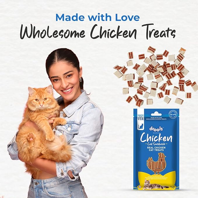 Drools Real Chicken Cod Sandwhich, Cat Treats Stick, 35gm | Rich in Protein, No Artificial Preservatives | Best for Training & Bonding | for Kitten & Adult