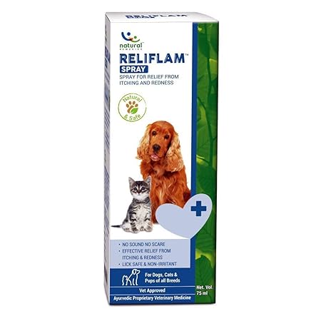 Natural Remedies Reliflam Itch & Redness Relief Spray for Dogs, Cats, Lick Safe, Reduces Hair Fall, Moisturizes Dry Skin, All-Natural Ingredients, Pet Friendly, Allergy Relief, Skin Soothing, 75ml