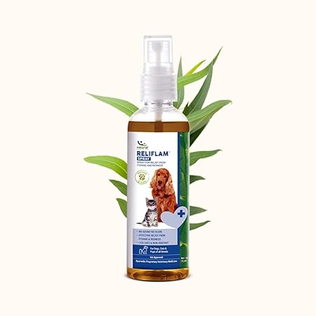 Natural Remedies Reliflam Itch & Redness Relief Spray for Dogs, Cats, Lick Safe, Reduces Hair Fall, Moisturizes Dry Skin, All-Natural Ingredients, Pet Friendly, Allergy Relief, Skin Soothing, 75ml