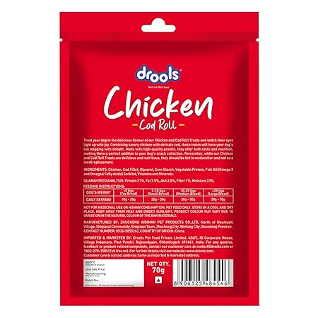 Drools Real Chicken Cod Roll Dog Treats, 70gm | Rich in Protein, No Artificial Preservatives | Best for Training & Bonding | for Puppy & Adult | Formulated in USA | Premium Treats |
