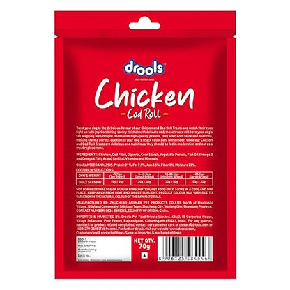 Drools Real Chicken Cod Roll Dog Treats, 70gm | Rich in Protein, No Artificial Preservatives | Best for Training & Bonding | for Puppy & Adult | Formulated in USA | Premium Treats |