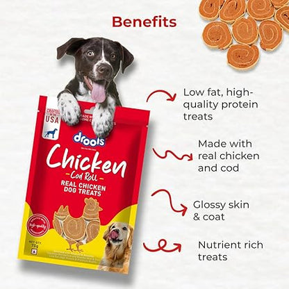 Drools Real Chicken Cod Roll Dog Treats, 70gm | Rich in Protein, No Artificial Preservatives | Best for Training & Bonding | for Puppy & Adult | Formulated in USA | Premium Treats |
