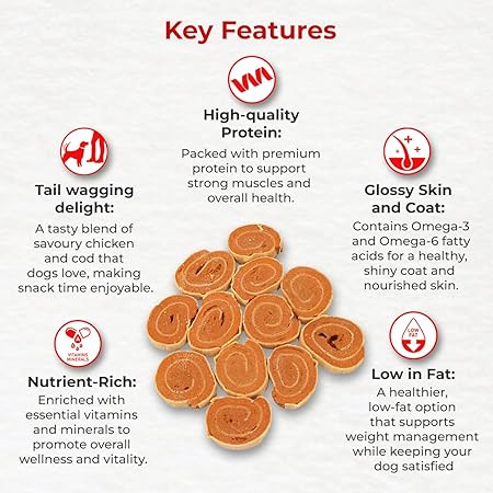 Drools Real Chicken Cod Roll Dog Treats, 70gm | Rich in Protein, No Artificial Preservatives | Best for Training & Bonding | for Puppy & Adult | Formulated in USA | Premium Treats |