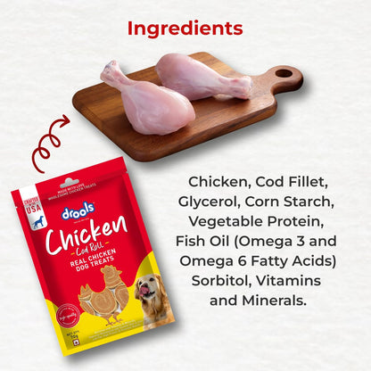 Drools Real Chicken Cod Roll Dog Treats, 70gm | Rich in Protein, No Artificial Preservatives | Best for Training & Bonding | for Puppy & Adult | Formulated in USA | Premium Treats |