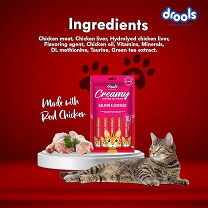 Drools Creamy Lickable Cat Treat Salmon & Skipjack (Pack of 1 Pouches, 75g), All Life Stages