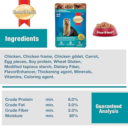 Smart Heart Pouch Adult, Wet Dog Food, Chicken & Liver Chunk in Gravy 80G (Pack of 12, 960 G)