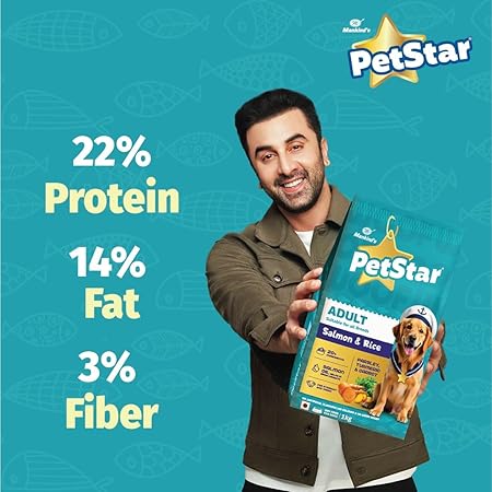 Mankind Petstar Adult Dry Dog Food (High Protein) Salmon & Rice Flavor, 1kg Pack | Improves Muscle & Strength, Supports Immunity, Protects Liver & Kidney