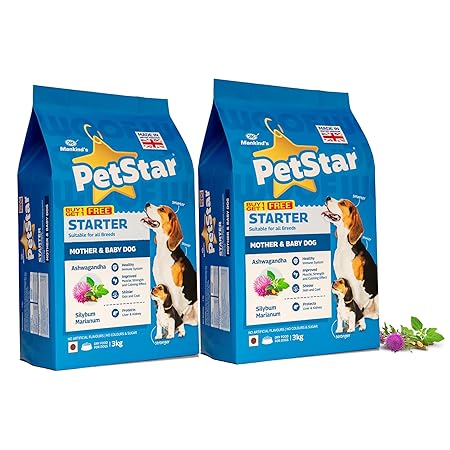 Mankind PetStar Starter Dry Dog Food (High Protein) for Mother & Puppy, 3kg (Pack of 2)| Improves Muscle & Strength, Supports Immunity, Protects Liver & Kidney