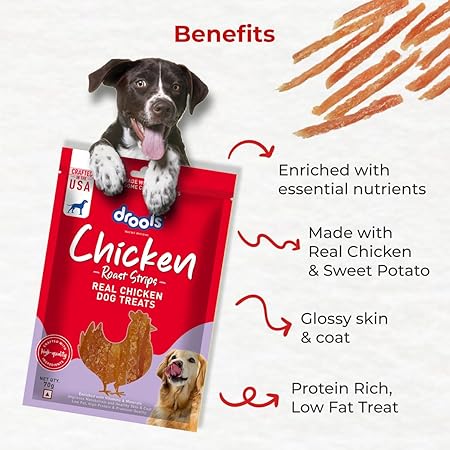Drools Real Chicken Roast Strips, Dog Treats, 70gm | Rich in Protein, No Artificial Preservatives | Best for Training & Bonding | for Puppy & Adult | Formulated in USA | Premium Treats |