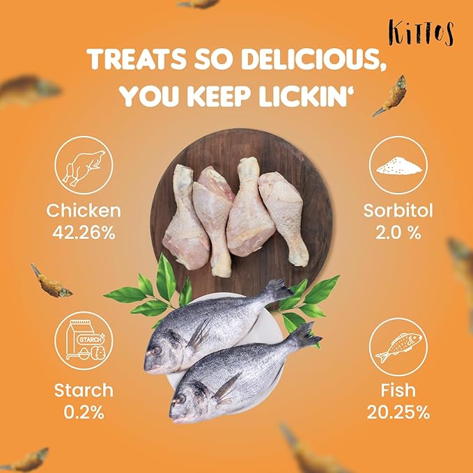 Kittos Cat Treats, Sunfish & Chicken Twirls Strips, Rich Protein Low Fat, Healthy Cat Snacks, Suitable for All Life Stages, 35g Each (Pack of 1)