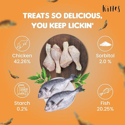 Kittos Cat Treats, Sunfish & Chicken Twirls Strips, Rich Protein Low Fat, Healthy Cat Snacks, Suitable for All Life Stages, 35g Each (Pack of 1)