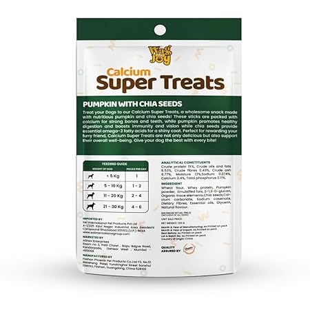 WAG IN JOY Calcium Super Treats Sticks 125 GMS | 100% Vegetarian Dog Treat|| Strong Bones and Joint| with Omega 3| Dog Food|Pack of 1| Pumpkin with Chia Seeds|,Young