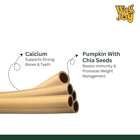 WAG IN JOY Calcium Super Treats Sticks 125 GMS | 100% Vegetarian Dog Treat|| Strong Bones and Joint| with Omega 3| Dog Food|Pack of 1| Pumpkin with Chia Seeds|,Young
