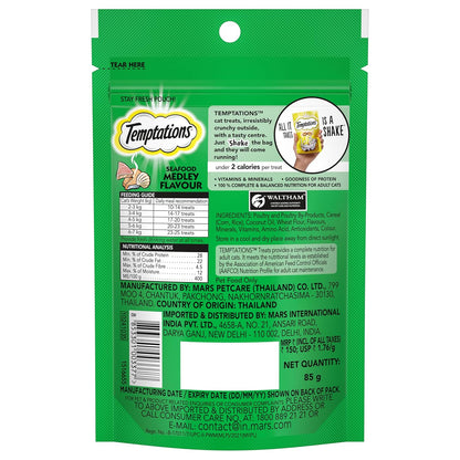 Temptations Crunchy Cat Treats, Seafood Medley Flavour, 85 g, Goodness of Protein, Vitamins & Minerals, Soft Inside Crunchy Outside