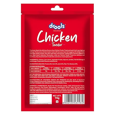 Drools Real Chicken Tender, Dog Treats Stick, 70gm | Rich in Protein, No Artificial Preservatives | Best for Training & Bonding | for Puppy & Adult