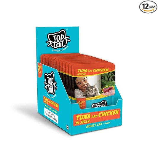 Top Tail Wet Cat Food Jelly Form | for 1+ Year Adult Cat Food High Protein & Omega 3, Healthy Skin & Coat | No Artificial Preservatives | (85g Each Pack)