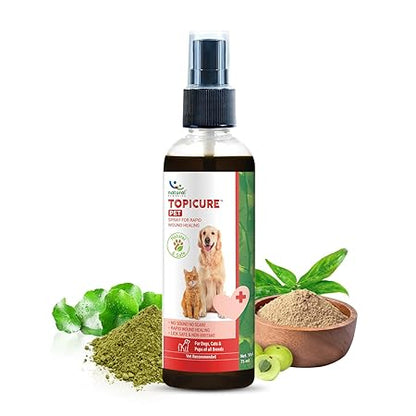 Natural Remedies Topicure Pet Wound Healing Spray, Lick Safe, Non-Irritant, Rapid Healing for Dogs and Cats, Puppies, All-Natural Ingredients, No Gas or Sound, Pet Friendly, Allergy Relief - 75ml