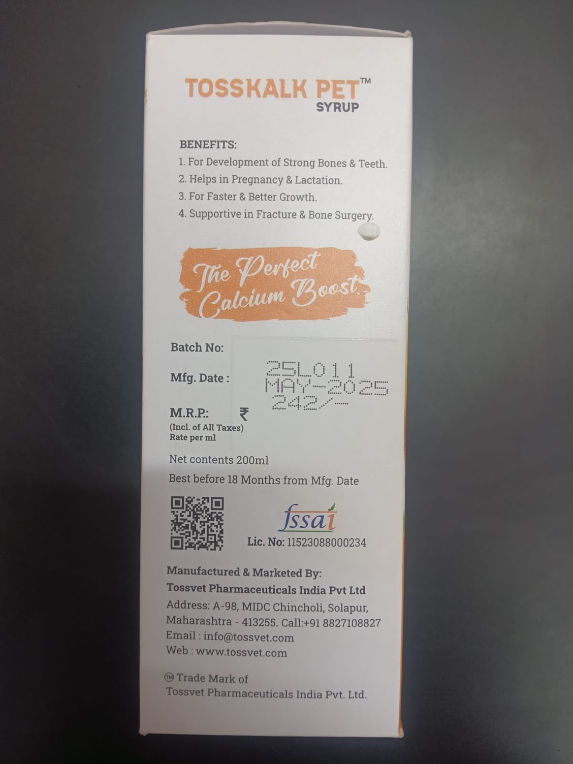 Tosskalk Pet Syrup 200ml