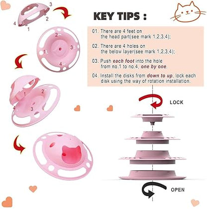 Woofy Cat Toy 4 Level Towers of Circle Track Roller with Moving Balls Interactive Play Toy for Small Dogs Kitten/Cat