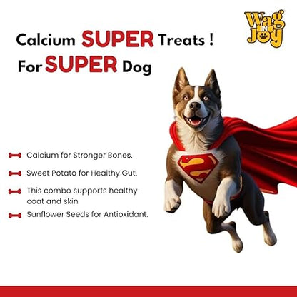 WAG IN JOY Calcium Super Treats, Sweet Potato with Sunflower Seeds Sticks 125 GMS | 100% Vegetarian Dog Treat| Supports Digestive Health | Strong Bones and Joint| with Omega 3|Young
