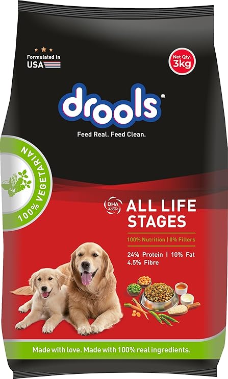 Drools Dry Dog Food All Life stages 100% Vegetable, 3Kg Pack for All Life Stages