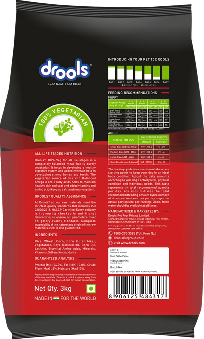 Drools Dry Dog Food All Life stages 100% Vegetable, 3Kg Pack for All Life Stages