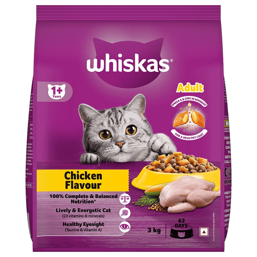 WHISKAS® Adult Dry Food, Chicken 3Kg
