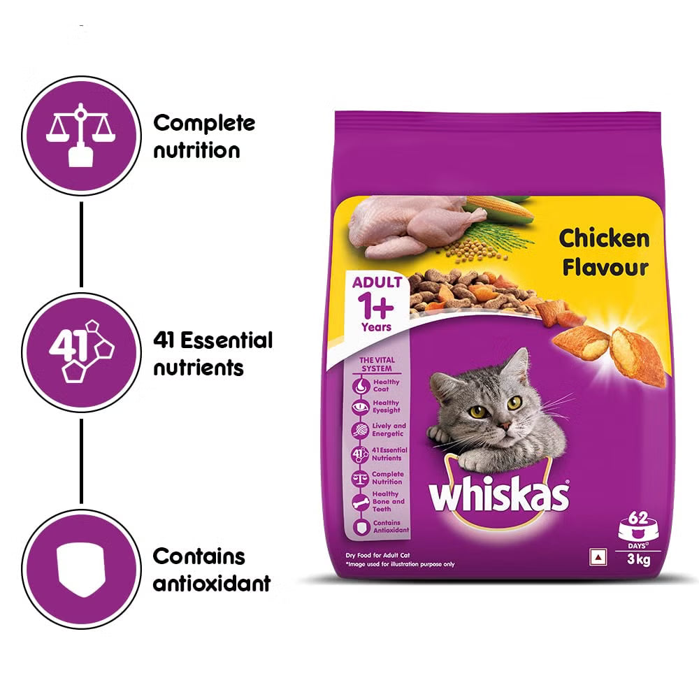 WHISKAS® Adult Dry Food, Chicken 3Kg